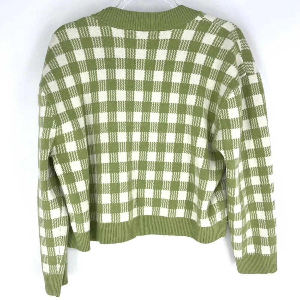 Lalavon Coordinated Set Checkered Crop Knit Sweater Set Green White Size Small - Image 5