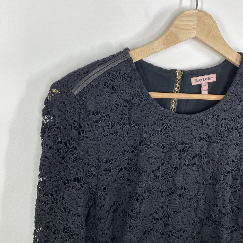 Juicy Couture Black Lace Long Sleeve Back Zip Sheath Dress Women's Size Medium M - Image 5