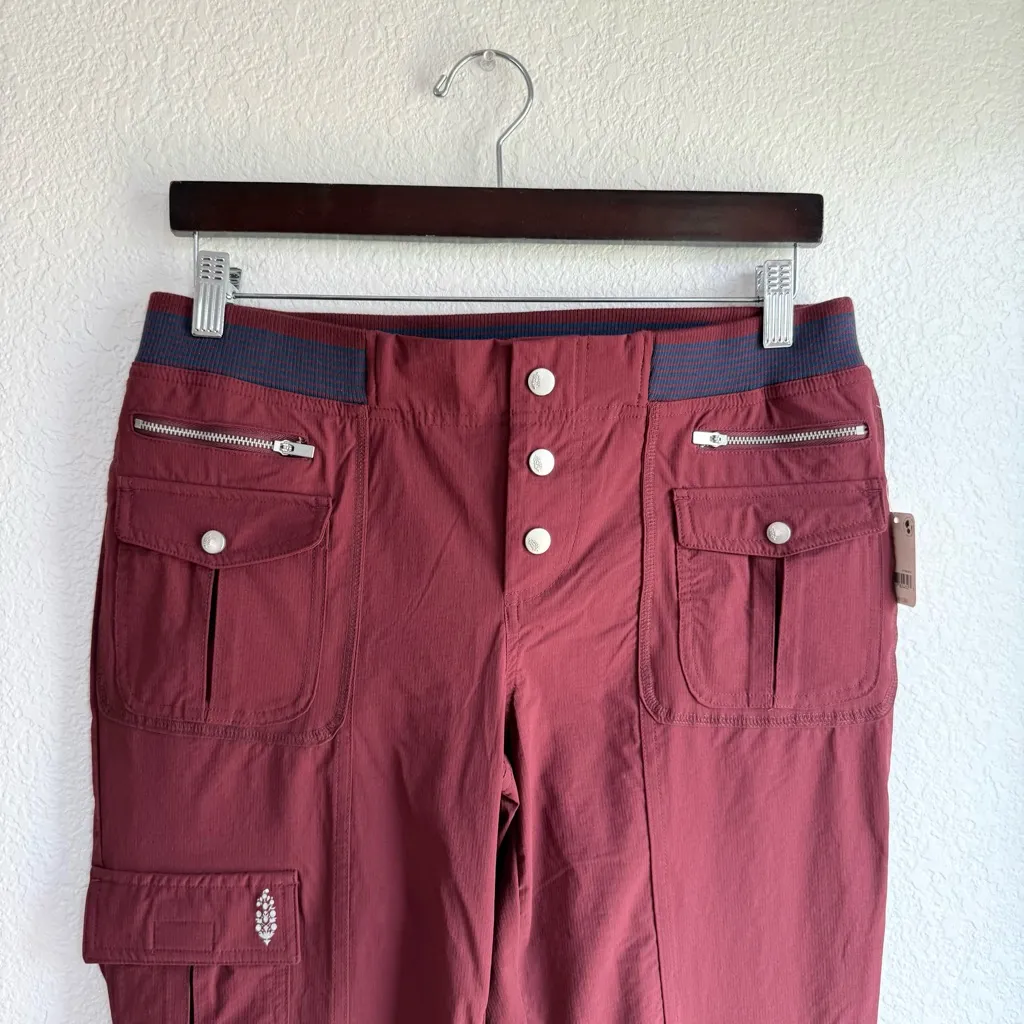 NWT Free People Movement Womens Pants Cascade Flares Burgundy Cargo Size Medium Red - Image 4