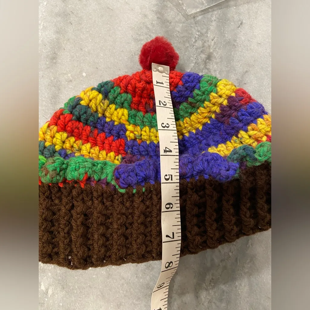 Handmade Crochet Rainbow Chocolate Cupcake Beanie Winter Hat Cozy Comfy Warm - Image 4