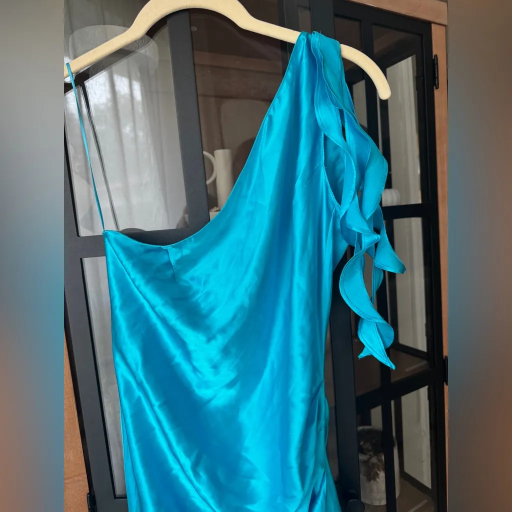 Amanda Uprichard silk Thea Mini dress ruffle mermaid marina asymmetrical ruched - Image 6