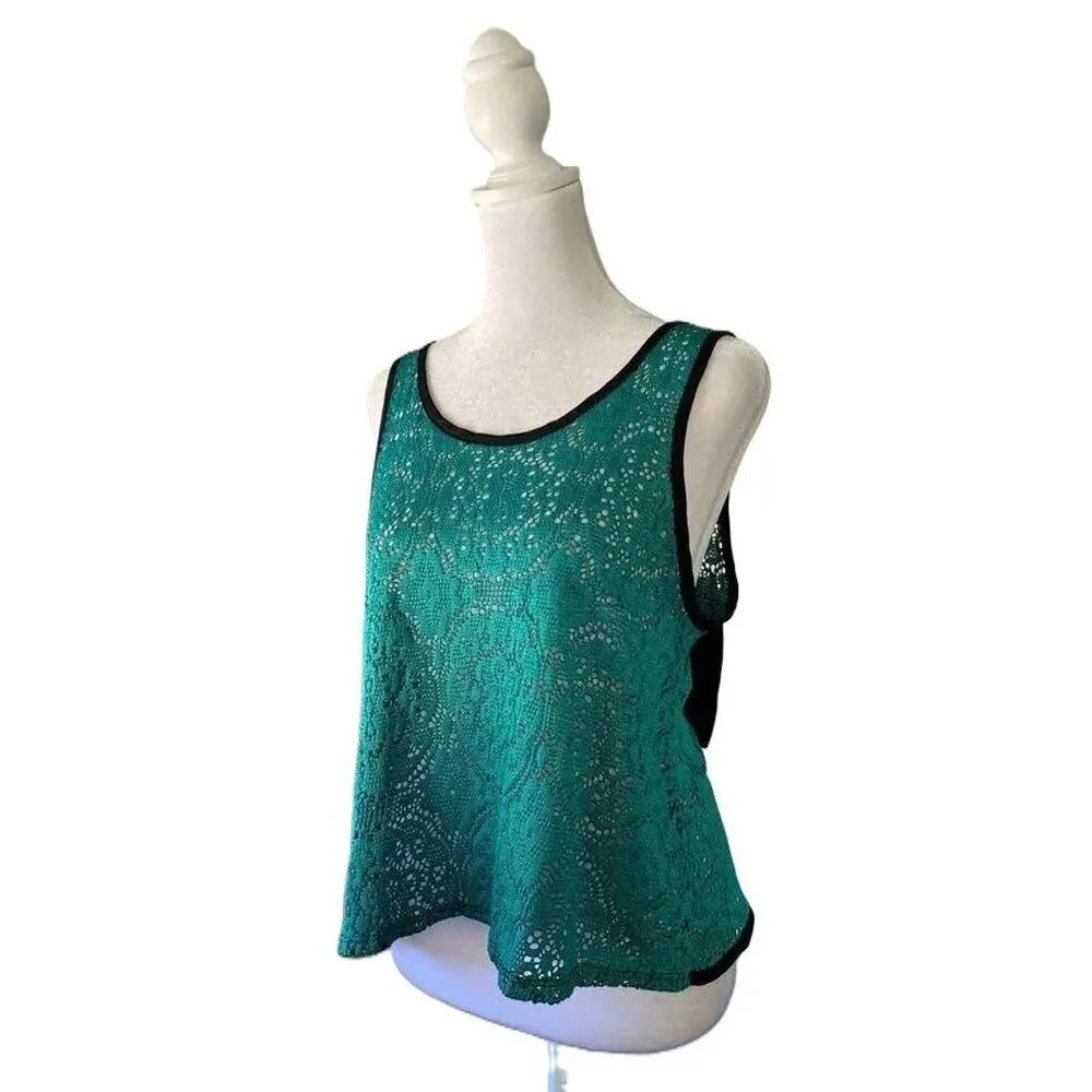Womens Fio Fio Green Black Lace Sleeveless Bow Tie Crop Top Tank Top Size Medium - Image 3