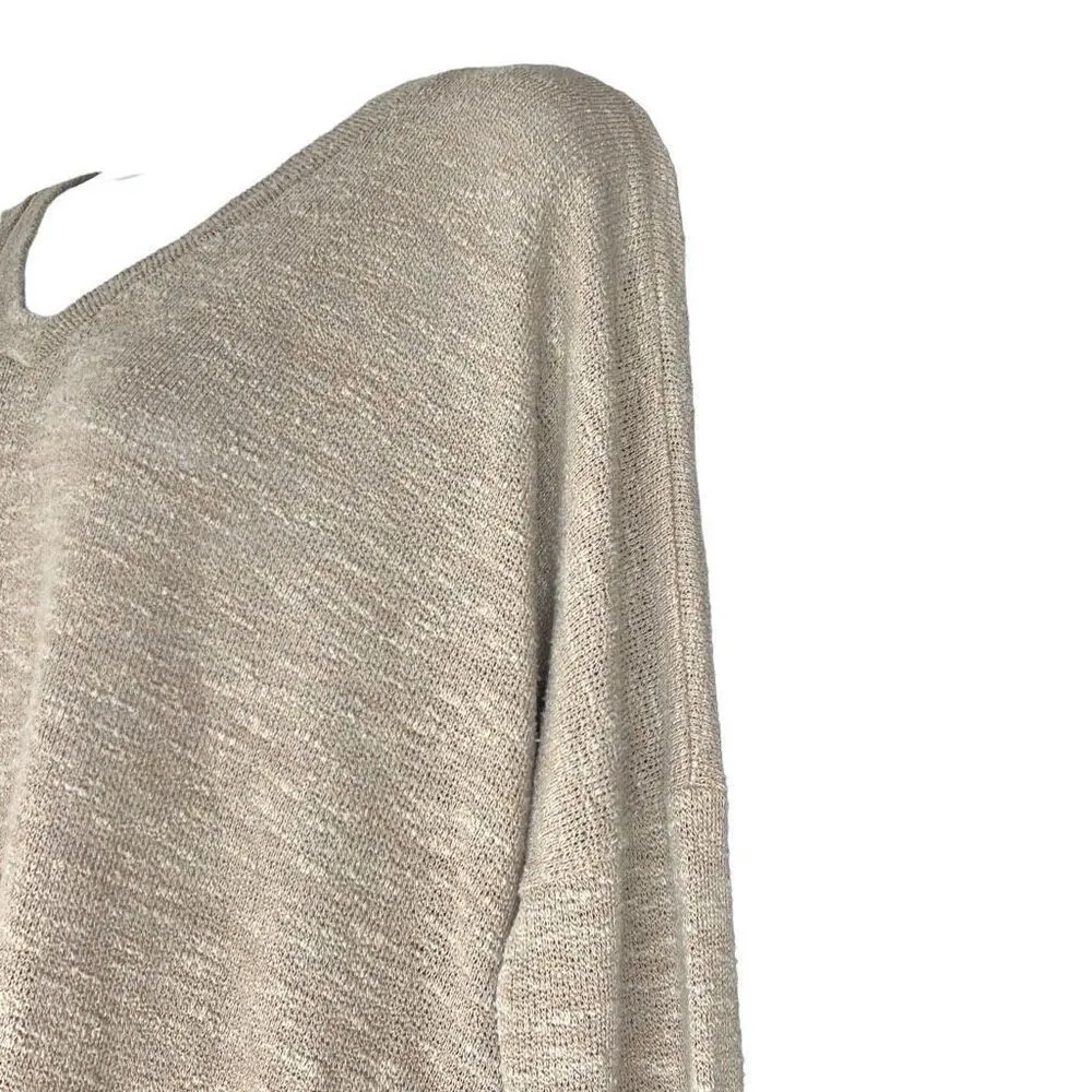 Talulla Tan Oversized V Neck Long Sleeve Stretch Pullover Sweater Medium Boho - Image 4