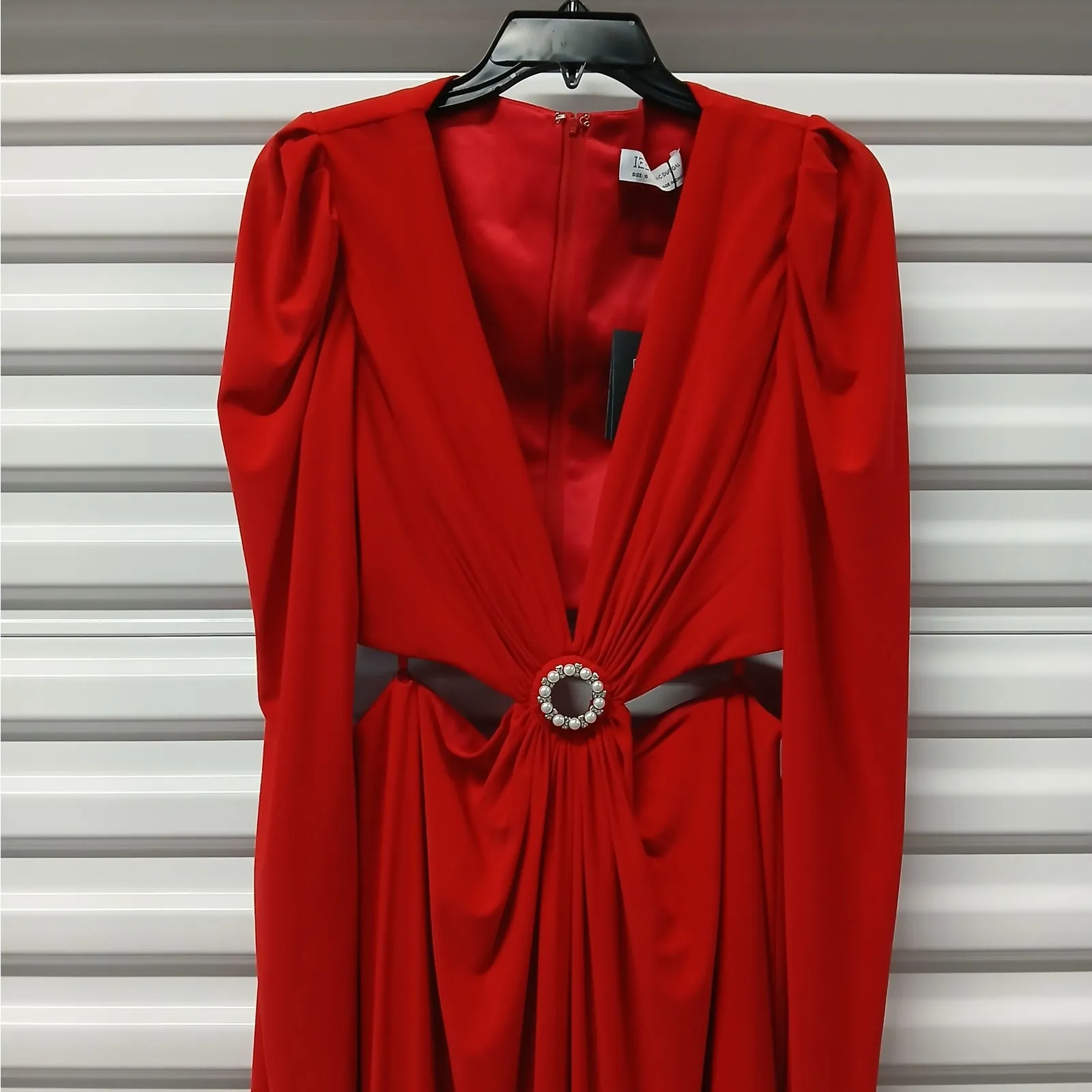 Mac Duggal Ieena Formal Evening Gown Womens 14 Red Sexy Maxi Dress Wedding Party - Image 6