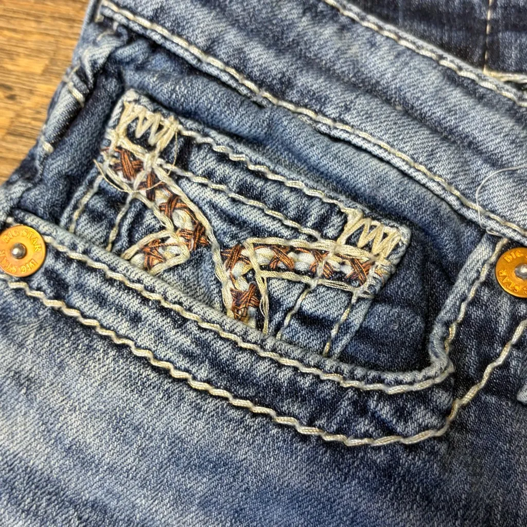 Big Star Maddie Boot Womens 28R Denim Thick Stitch Jeans Embroidered Western - Image 7