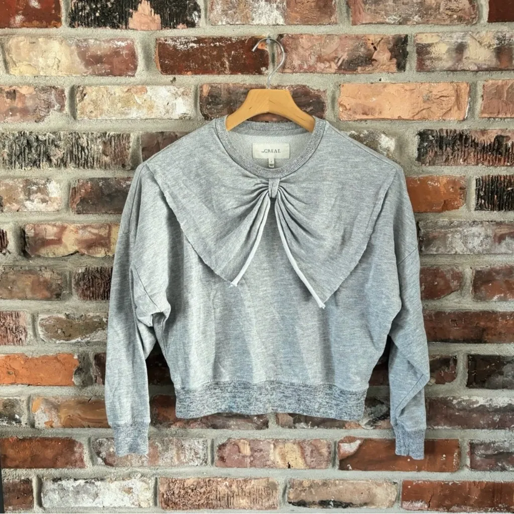 The Great. Gray Cotton Bow Sweatshirt, 0 - Image 2