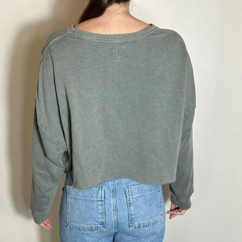 American Eagle Cropped Green Crewneck Hoodie Size Small - Image 2