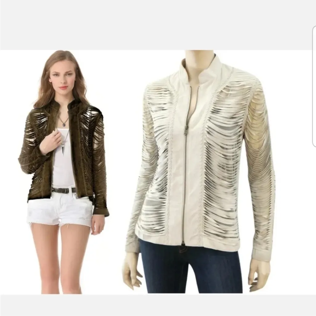 SW3 Bespoke Vintage 90s Tan Goat Suede Cut out Jacket Slashed Cut Outs sz Medium - Image 5