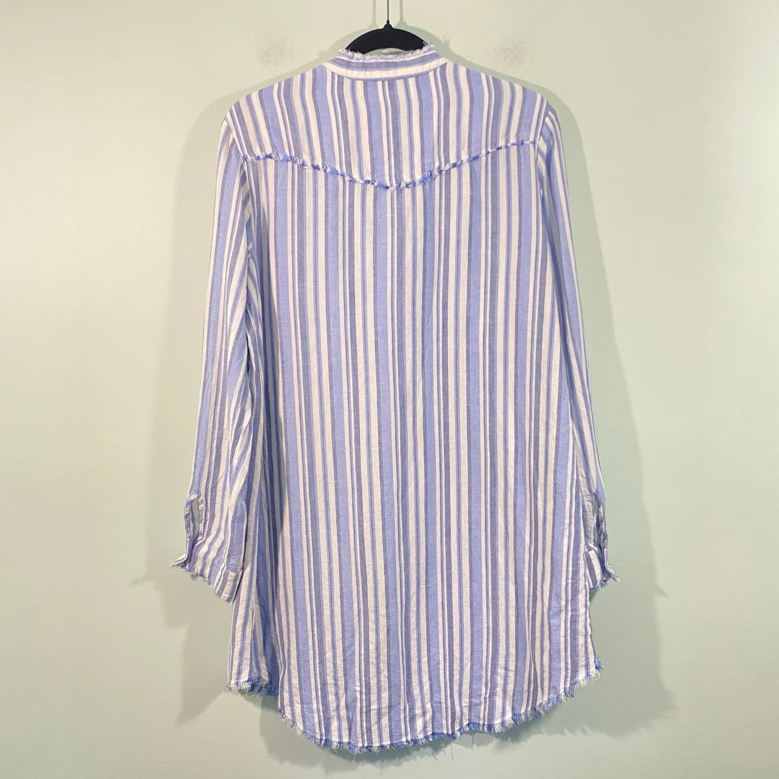 Cloth & Stone Blue Striped Linen Blend Long Sleeve Coastal Shirt Dress Size L - Image 8
