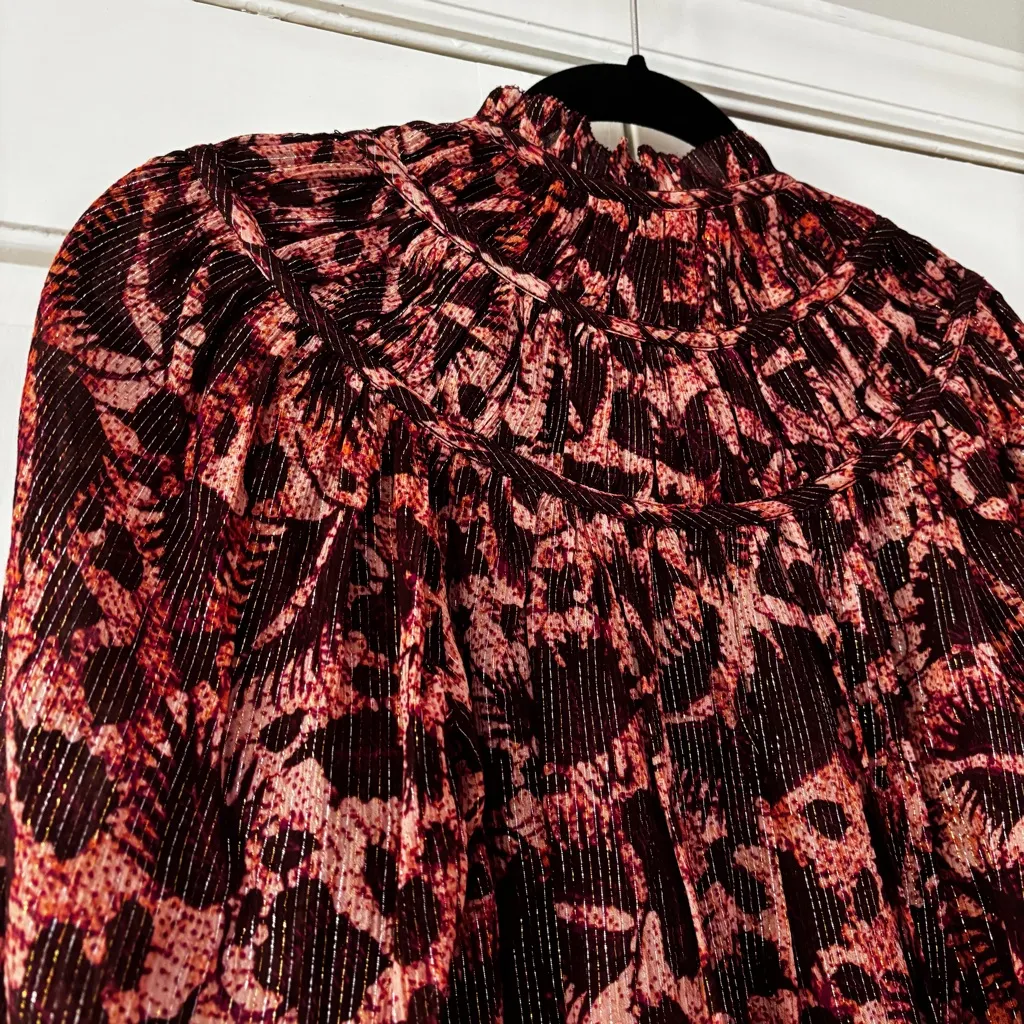 Ulla Johnson Bordeaux Yulia Printed Metallic Blouse Top Size 2 Fall Autumn - Image 13