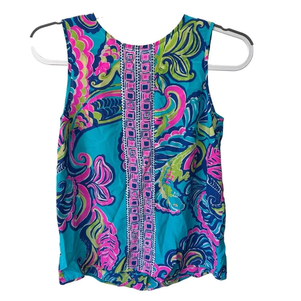 Lilly Pulitzer Womens XS Iona Shell Sea Blue Private Island Engineered‎ Silk Top - Image 2