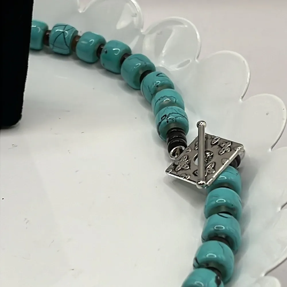 Faux Turquoise Set Necklace,Earrings Blue and Black Beads. Southwestern Western - Image 6