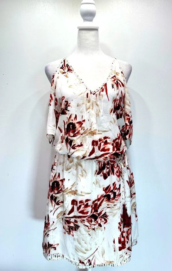 White House Black Market Blousy Pleated Belted Cold Shoulder Midi Dress Boho - Image 2