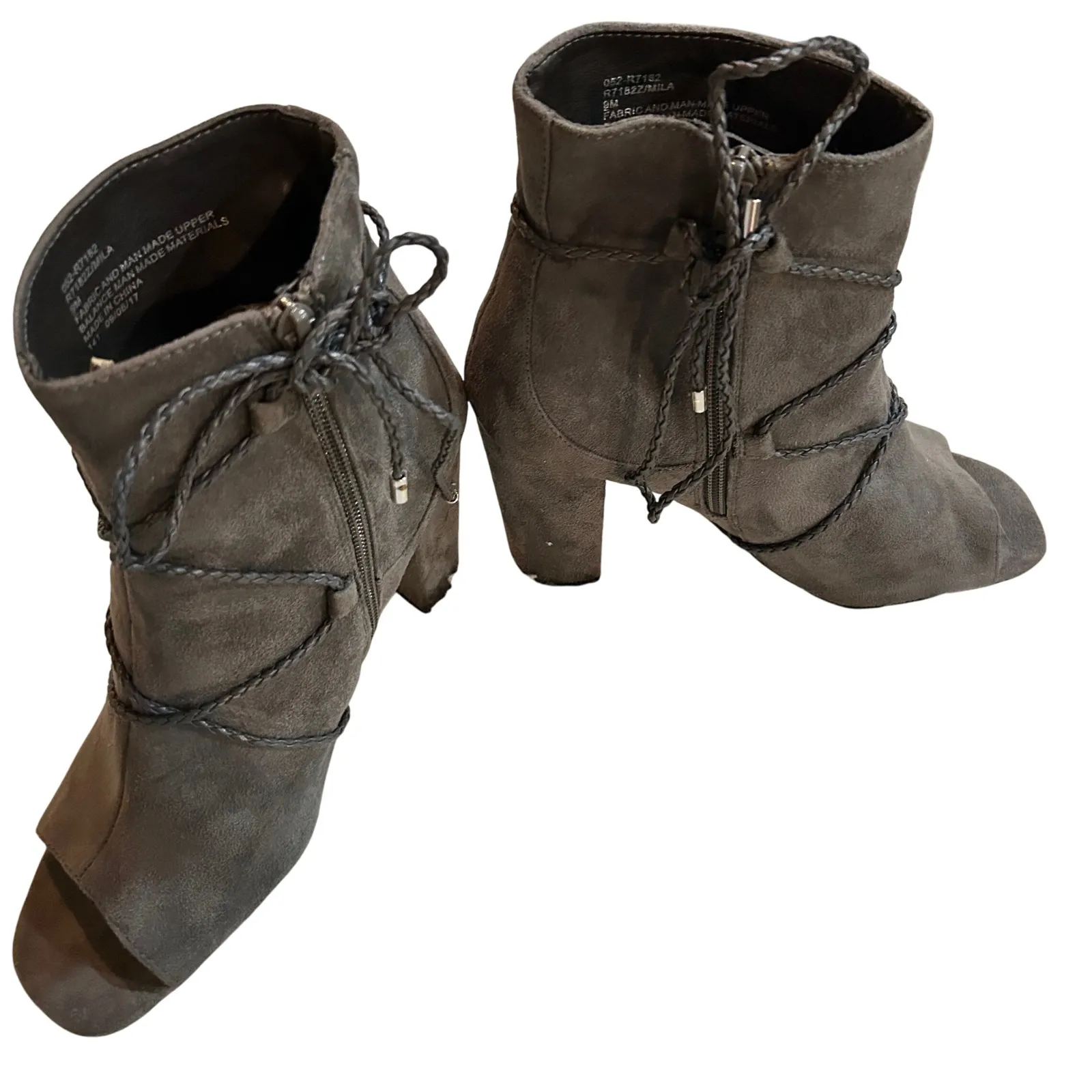 Gray Peep Toe Ankle Booties Lace Up‎ Heel Boots Women's Shoes - Image 4