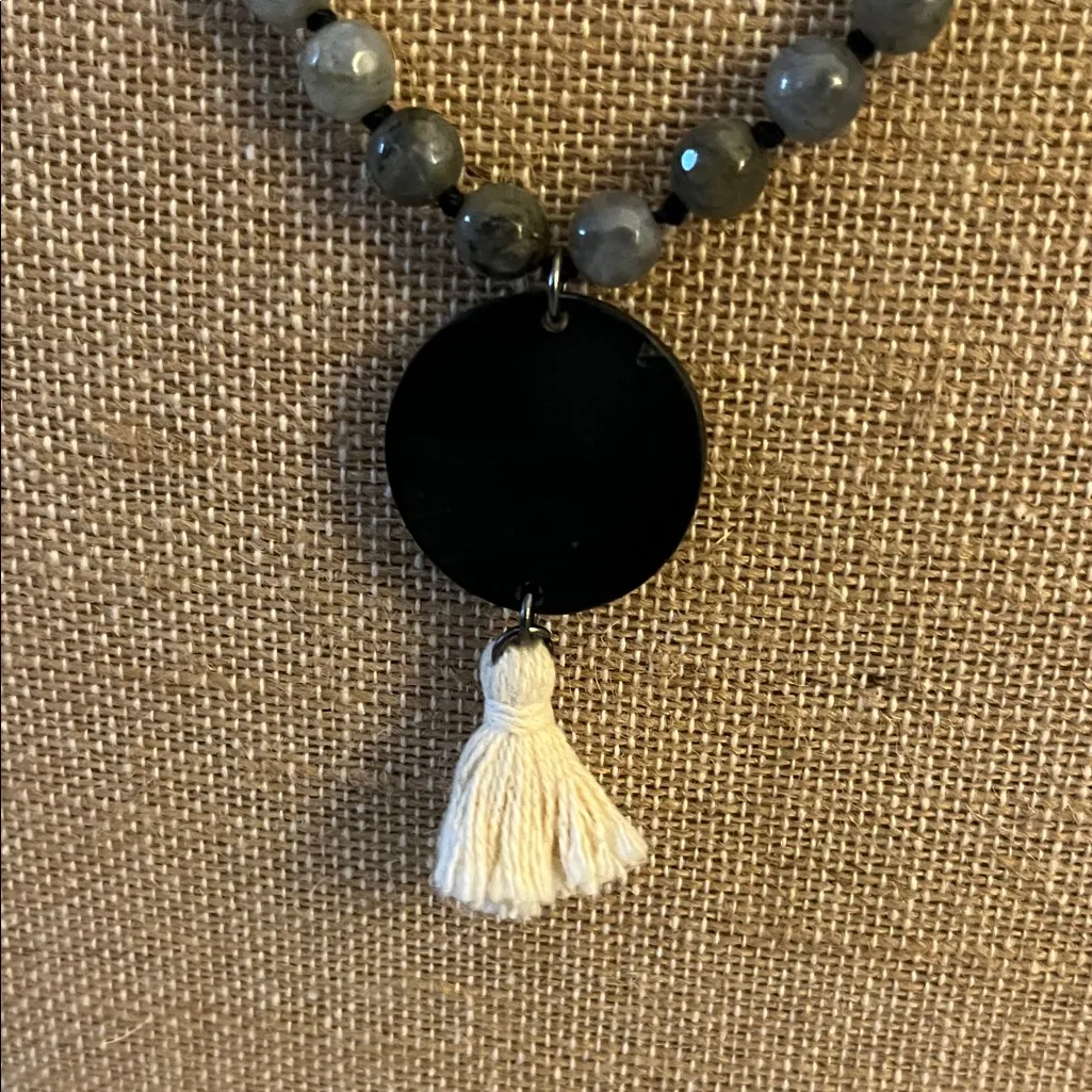 Evil Eye Beaded Pendant with Tassel Black - Image 5