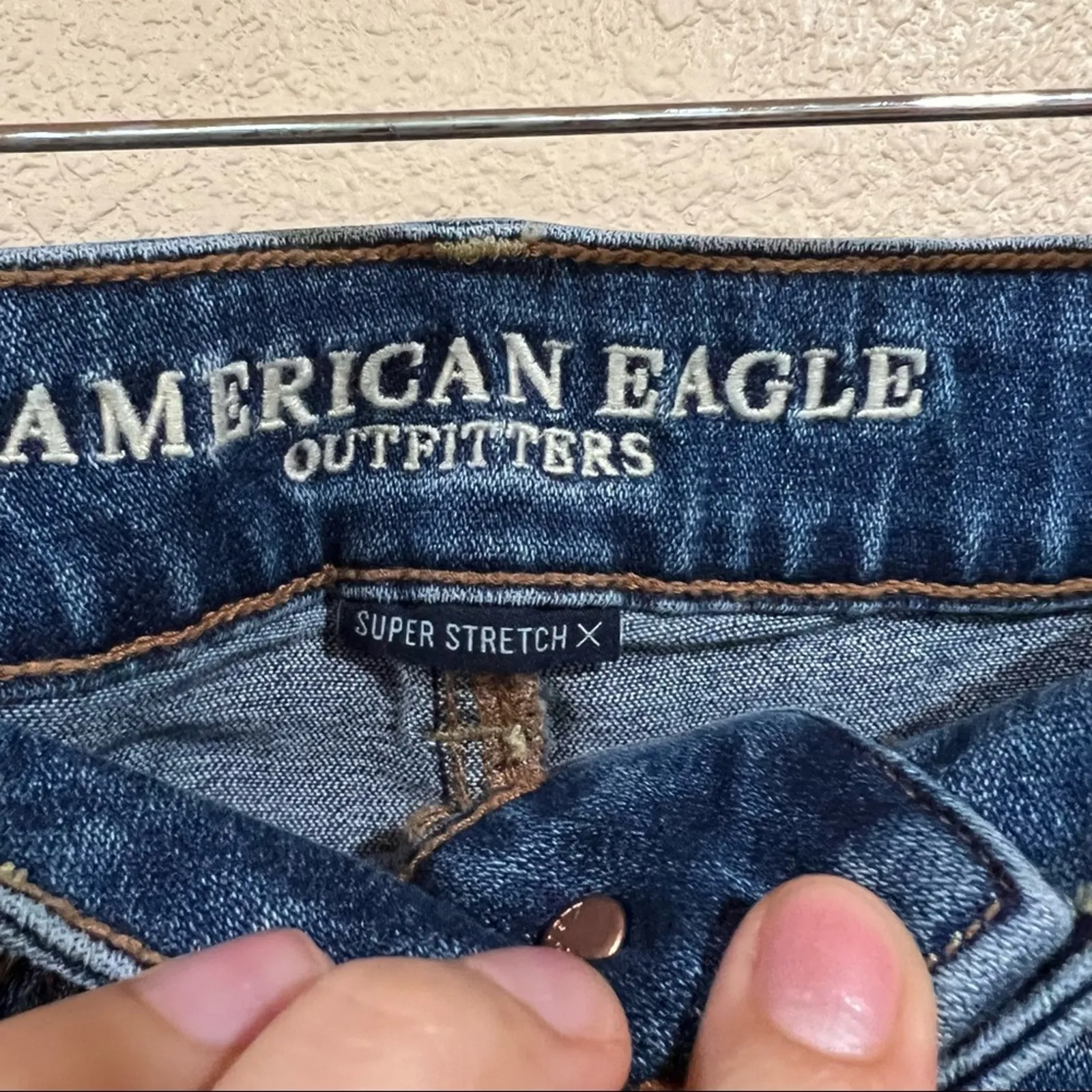 American Eagle Outfitters  lightly distressed medium blue high rise mini skirt - Image 3