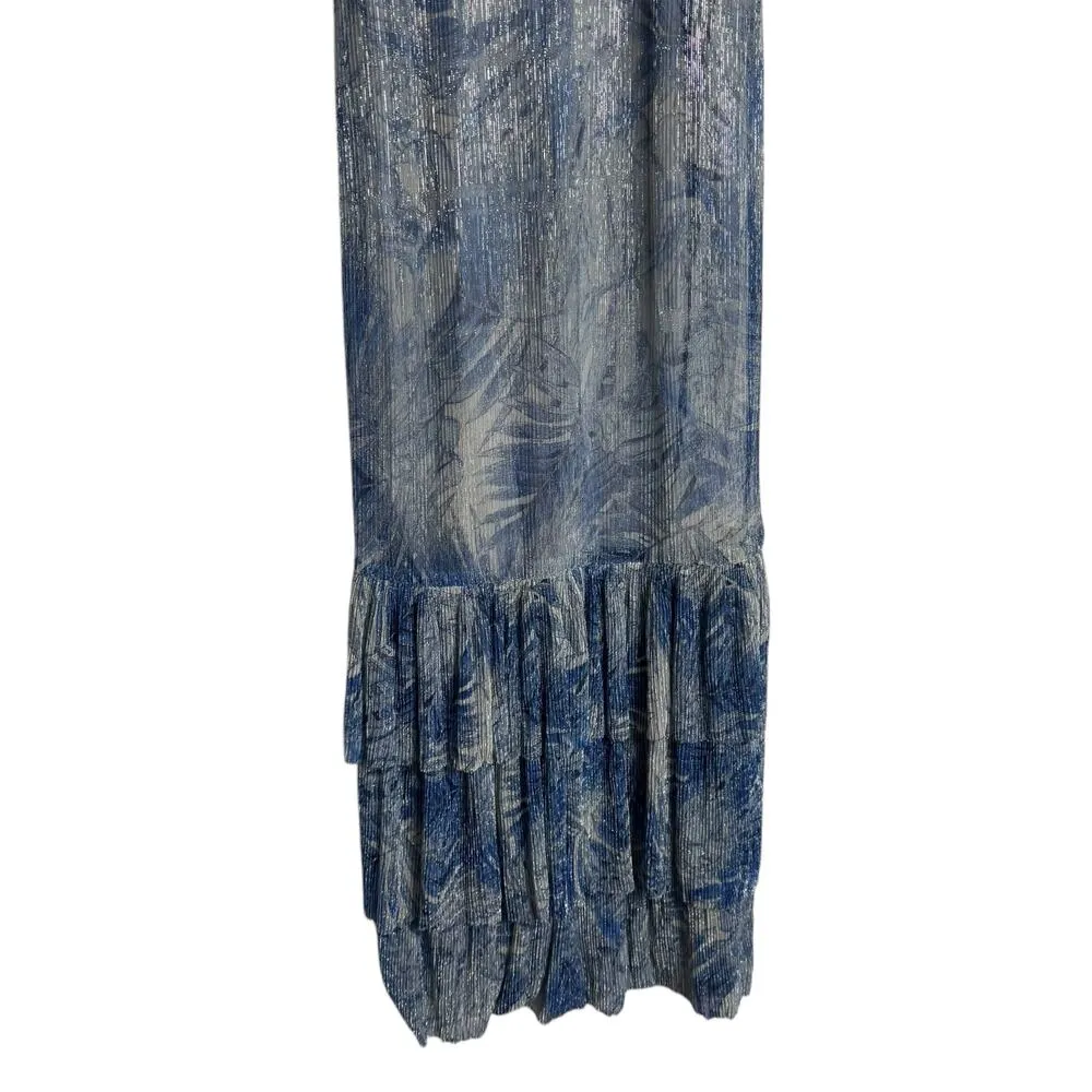 Mia Vesper Frond Mermaid Blue Printed Sleeveless Chiffon Maxi Dress Size Small - Image 13