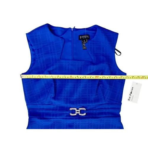 Enfocus Studios Bodycon Blue Textured Belted Wedding Party Modern Dress 6 Preppy - Image 4