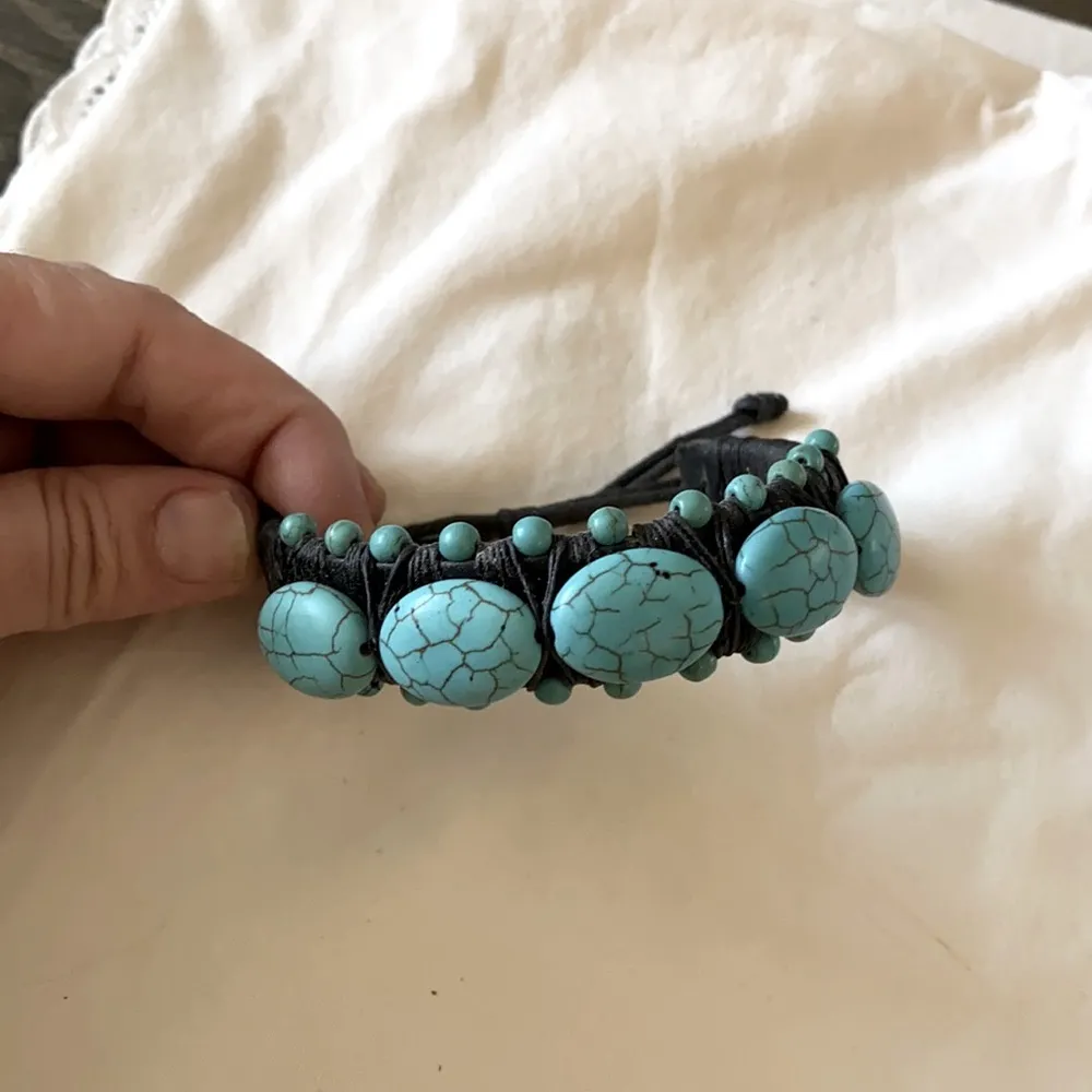 Turquoise Leather Adjustable Bracelet Blue - Image 2