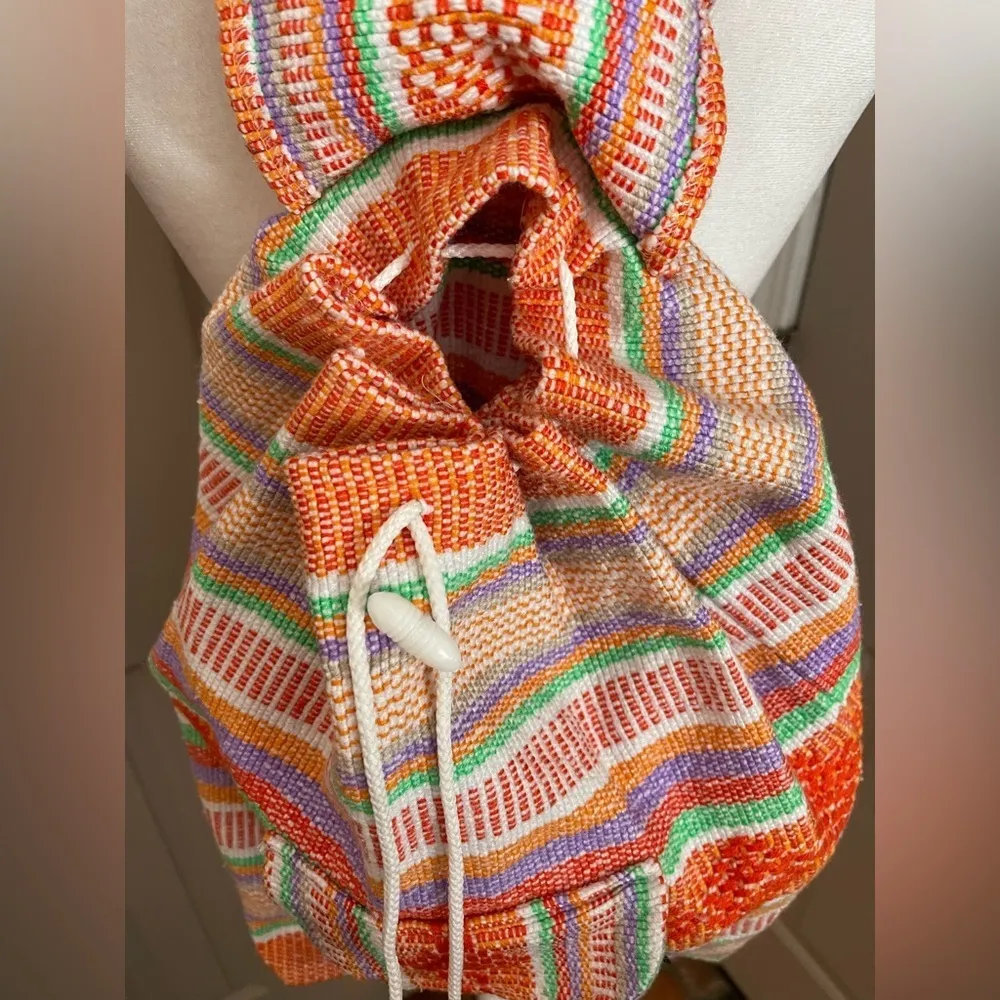 Artesanias Conde orange striped Baja serape backpack with front pocket. NWOT. - Image 2
