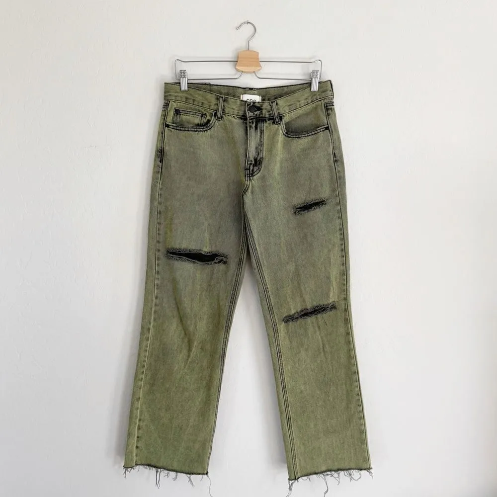 BDG Urban Outfitters Cowgirl Jeans Distressed Green Ripped Size 28 - Image 2