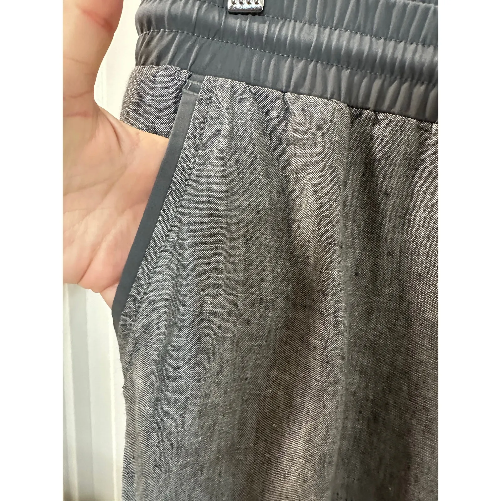 Athleta Linen Pants Drawstring Waist Gray Women 10 Lounge Athleisure Light Comfy - Image 11