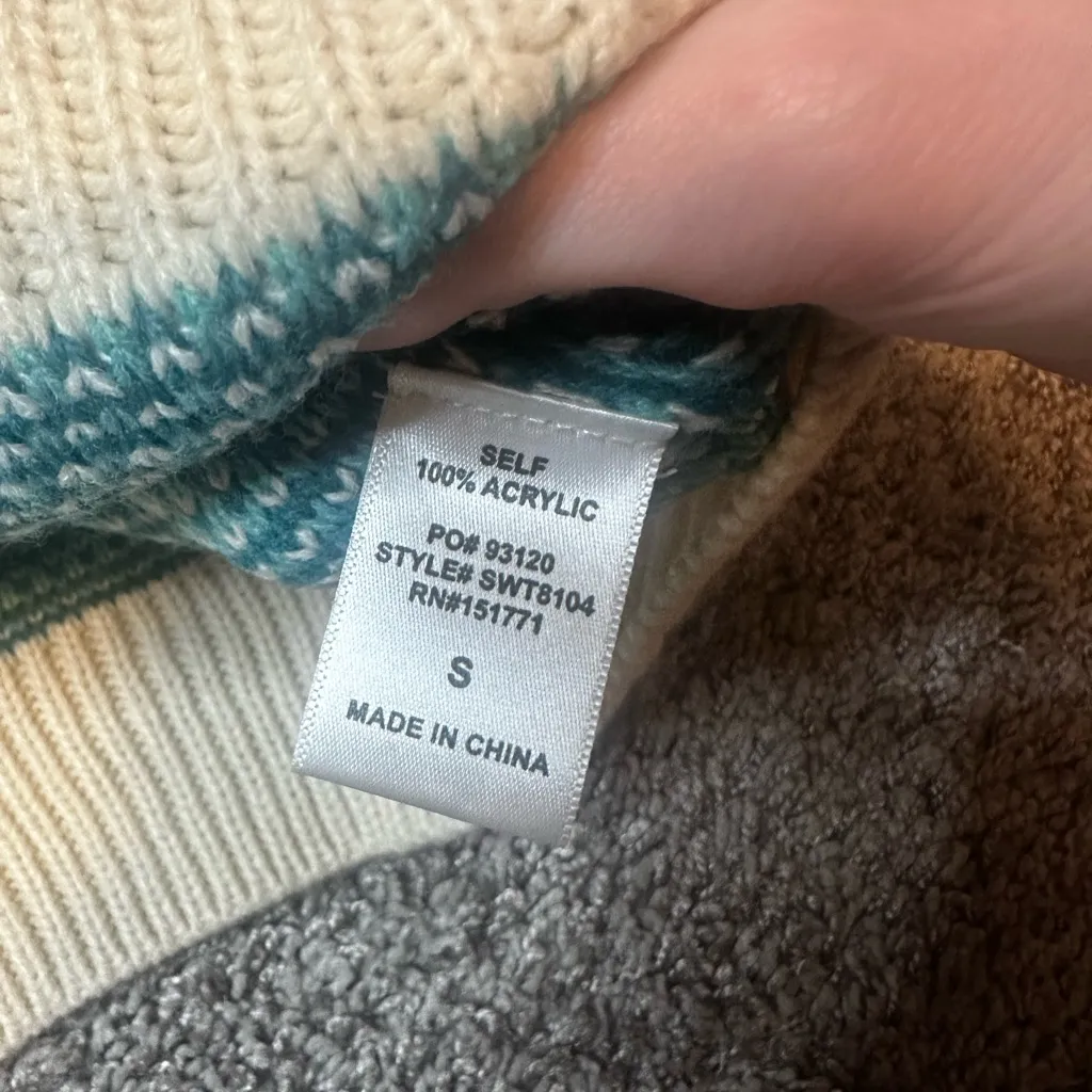 Le lis  Teal and Cream Patchwork Sweater - Image 4