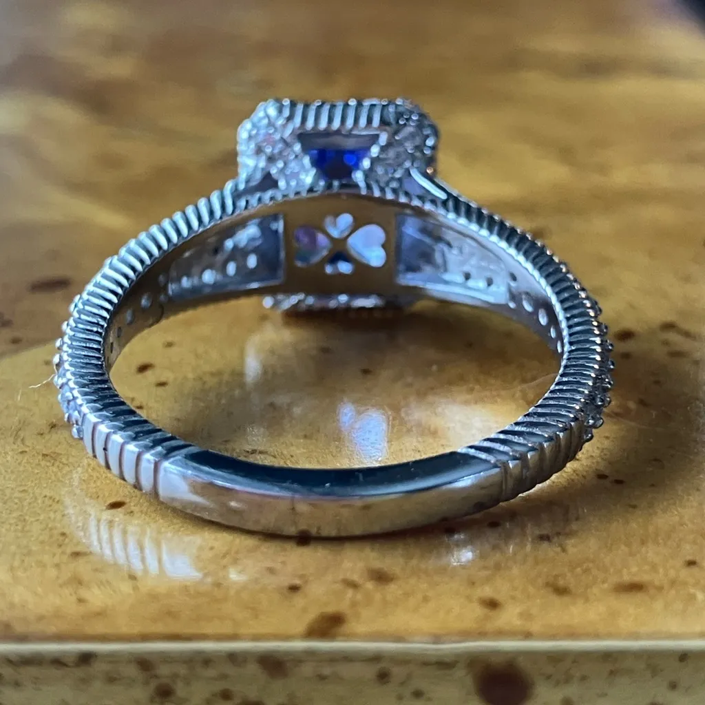 Judith Ripka Simulated Tanzanite White Diamond Sterling Silver Ring Size 9 - Image 5