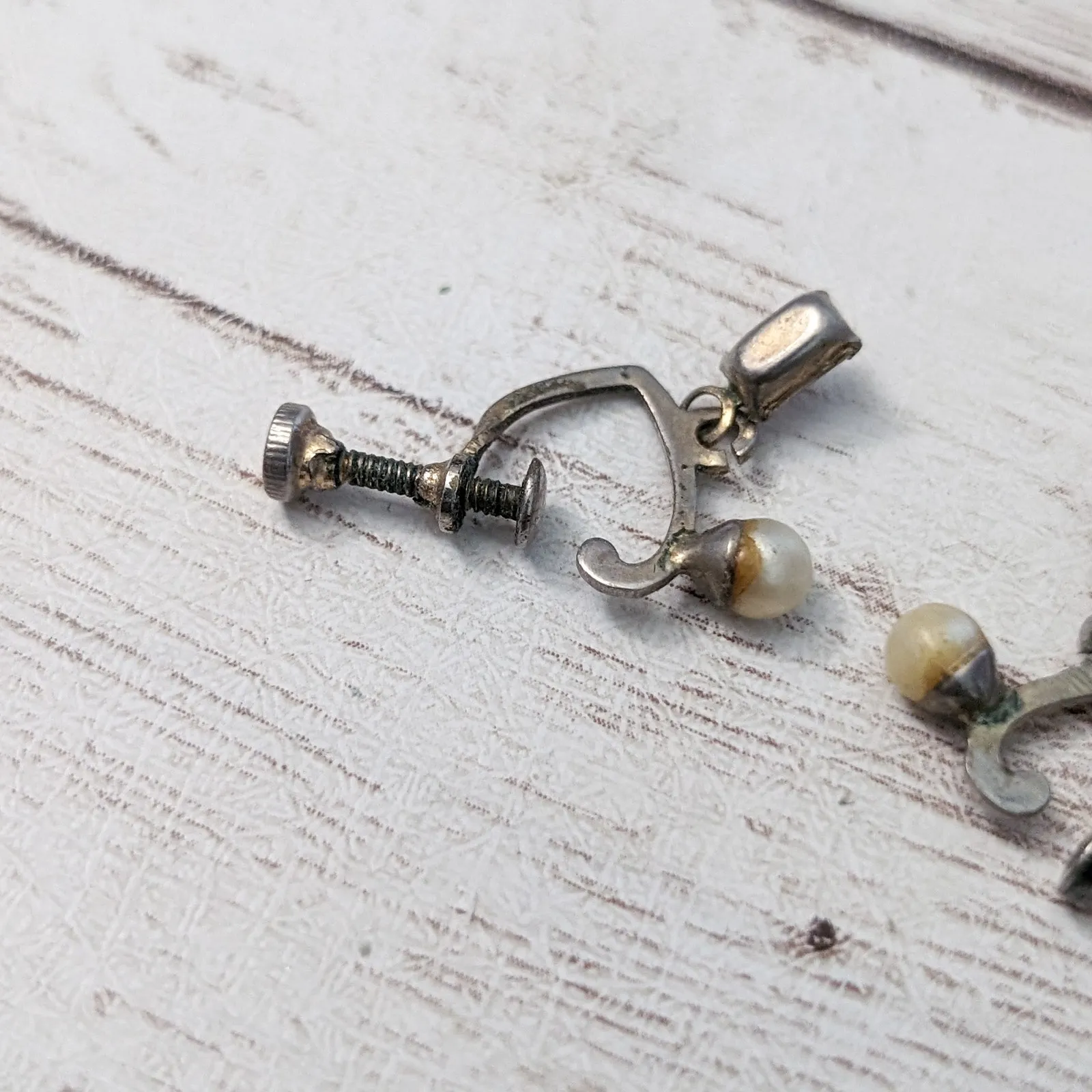 Vintage Screw On Earrings Dainty Faux Pearl & Purple Gem - Image 6