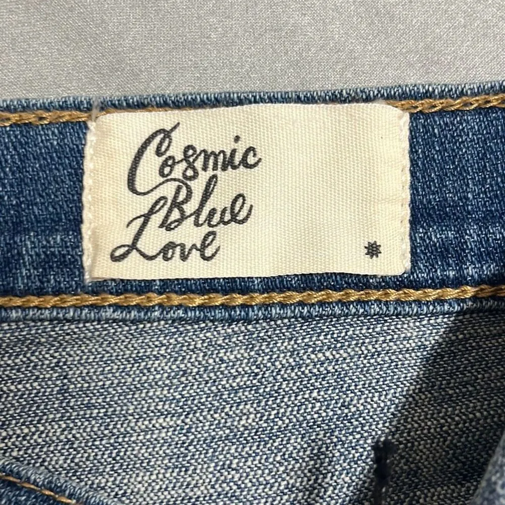 Cosmic Blue Love 28" Cutoff Denim Shorts Blue Pockets Stretch Distressed NWT - Image 7