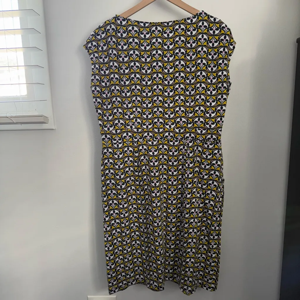 Boden 14 Florrie Jersey Midi Dress Olive Oil Floral Geometric Preppy Yellow Purple - Image 4