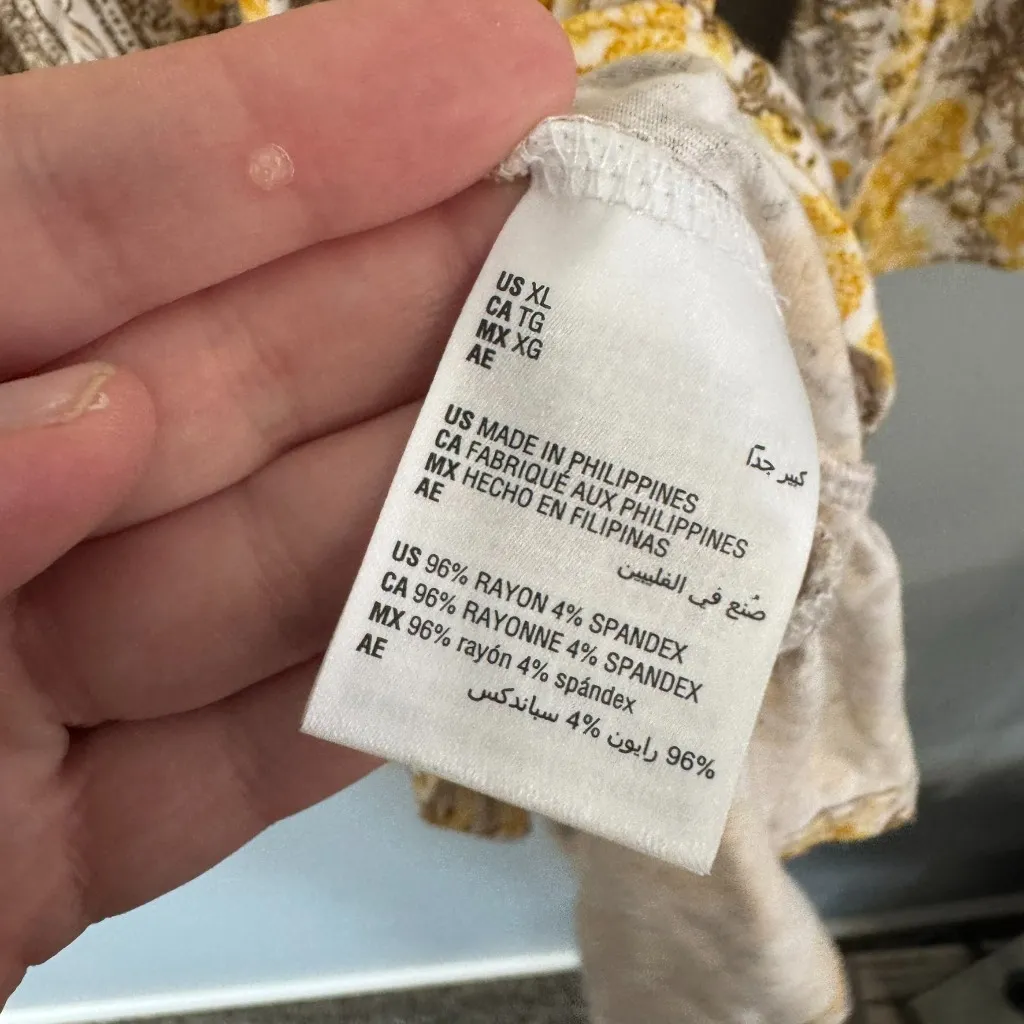 Style & Co Yellow Brown White Floral Peasant Top Bell Sleeves Women's Size XL - Image 5