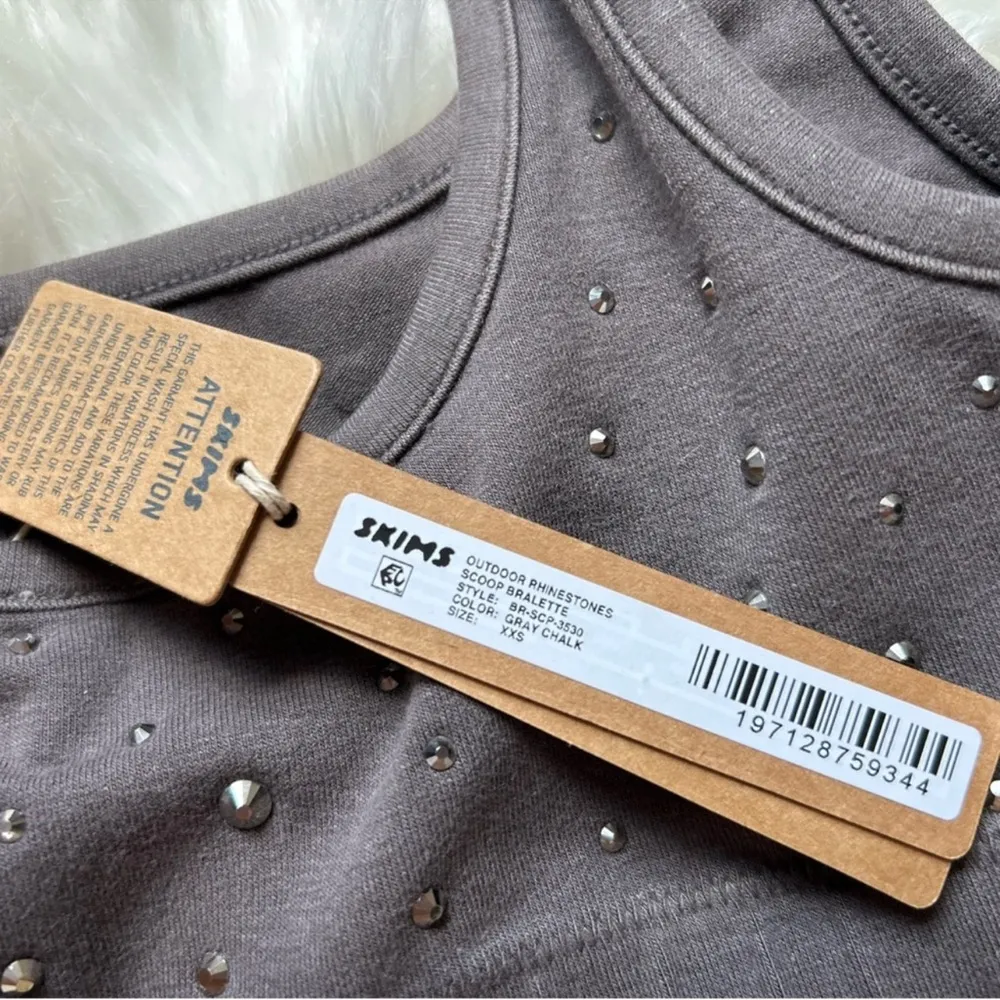 🌸SKIMS Outdoor Rhinestone Scoop Bralette XXS BR-SCP-3530 GRAY CHALK - Image 3