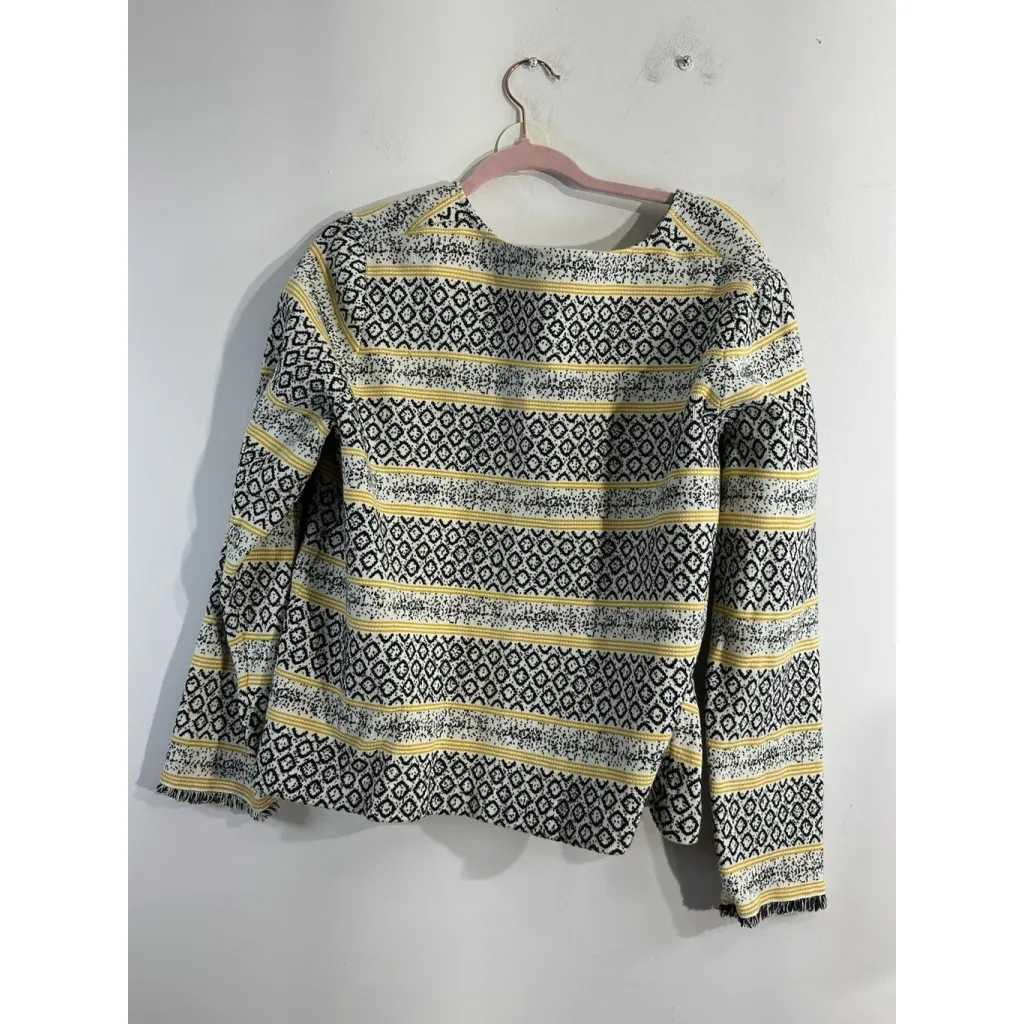 Womans Skies Are Blue Size 1X White Black Yellow Fringe Button Down Blazer - Image 2