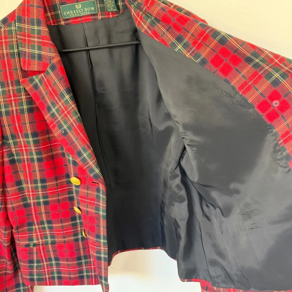 Vintage Embassy Row Plaid Double Breasted Blazer Sz 16 Red - Image 6