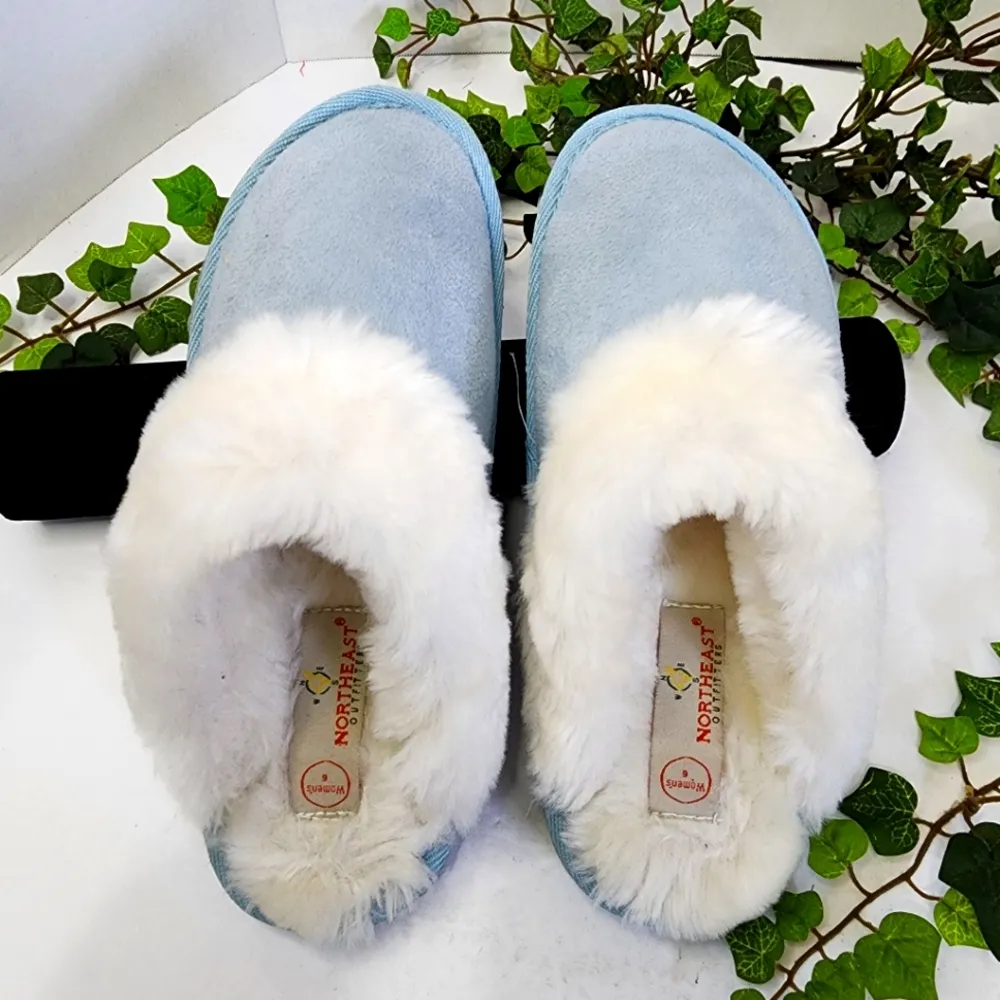 Northeast Outfitters Baby Blue Clog Slippers Faux Fur Lined Size 6 - Image 4