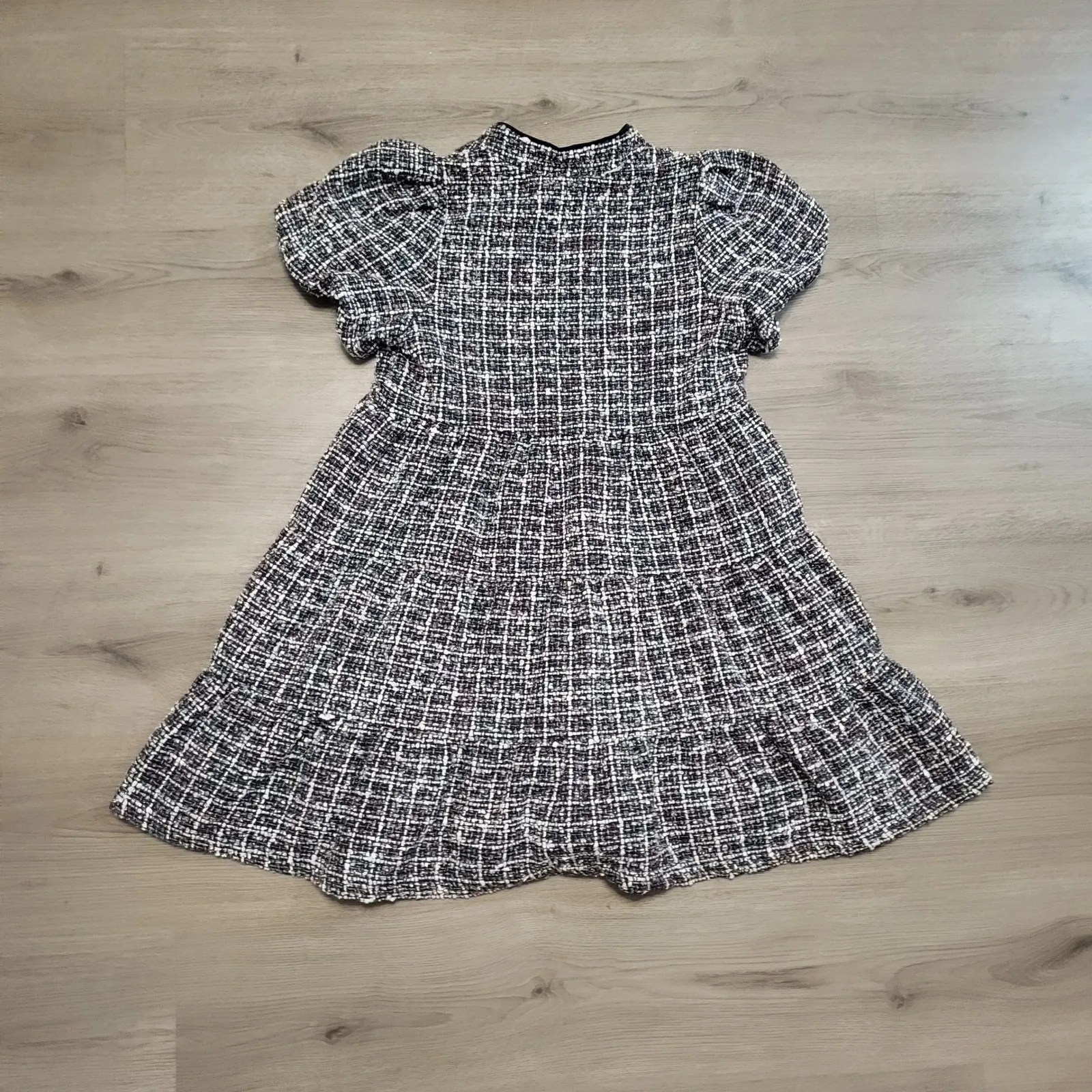 Crown & Ivy Petite Tweed Tiered Dress XS Short Sleeve V Neck Navy Pink Multi - Image 2