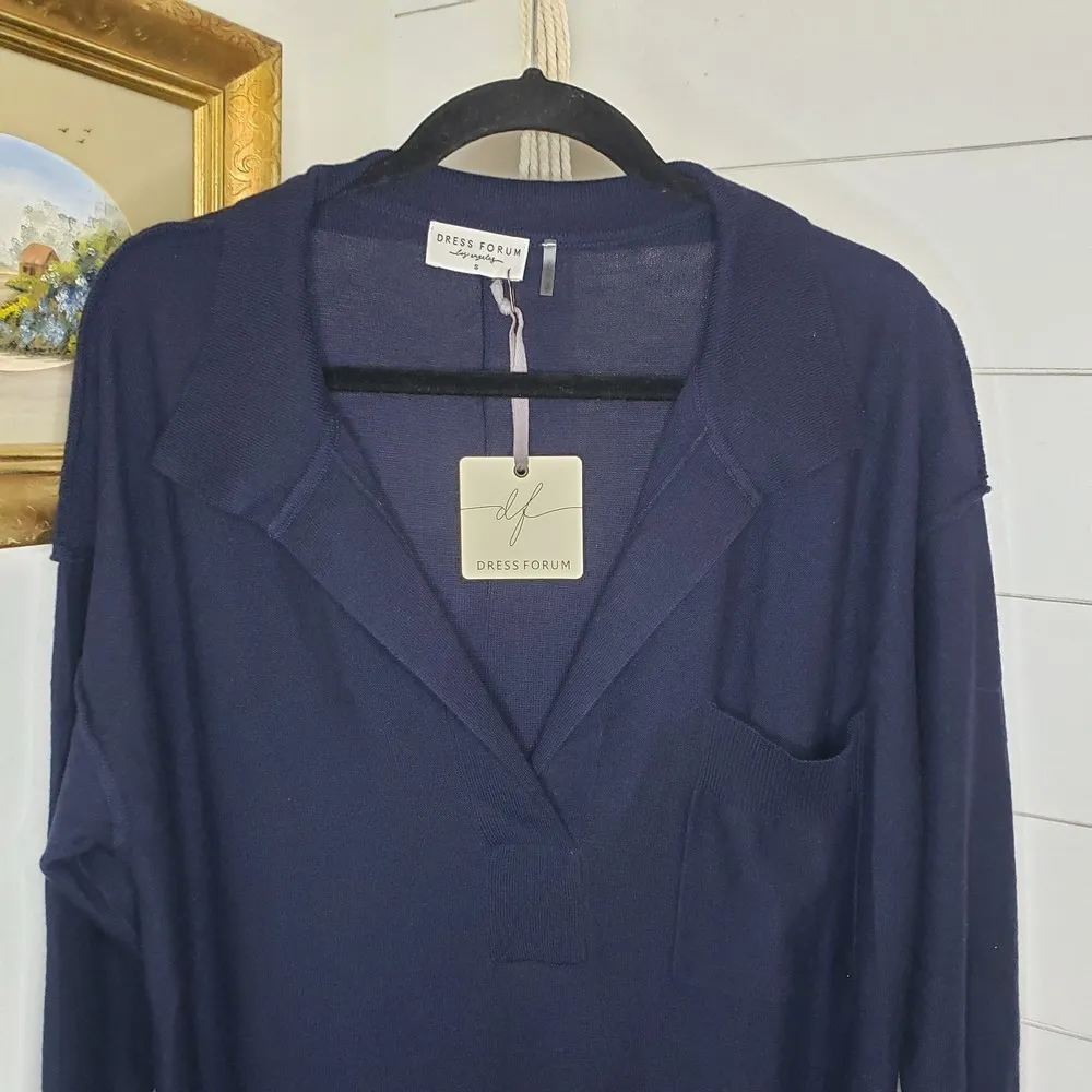 Dress Forum NWT Navy Knitted Polo Dress With Collared Neckline Wool Blend Midi S - Image 7
