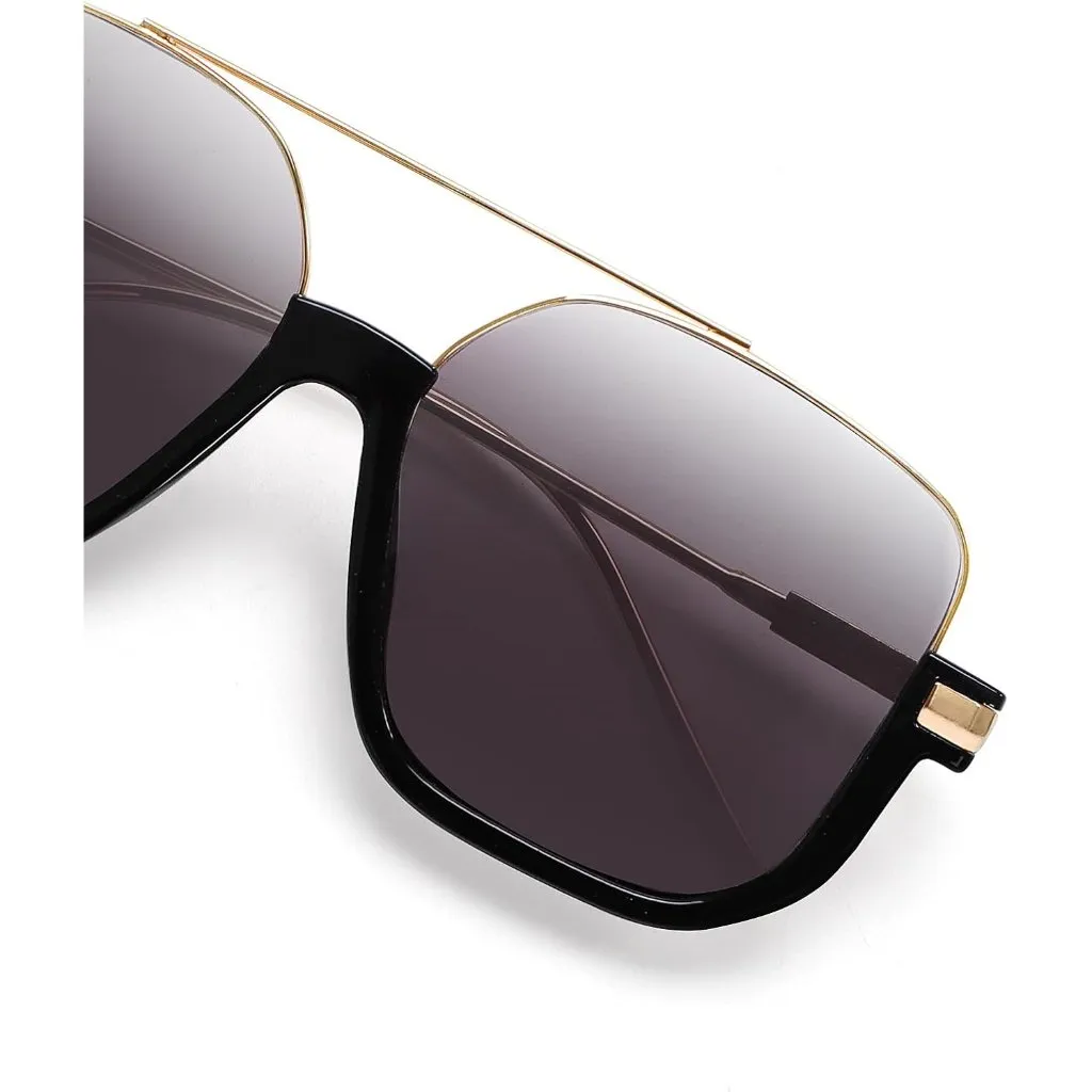 Unisex Gold Black Frame Gradient Oversized Aviator Sunglasses for Square Double - Image 4