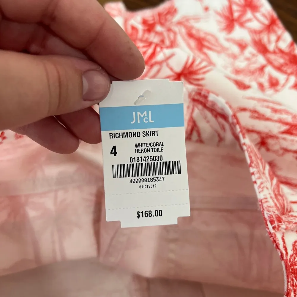 J Mclaughlin Richland Skirt 4 NWT $168 Knee Pencil Denim Heron Toile Coral White - Image 7