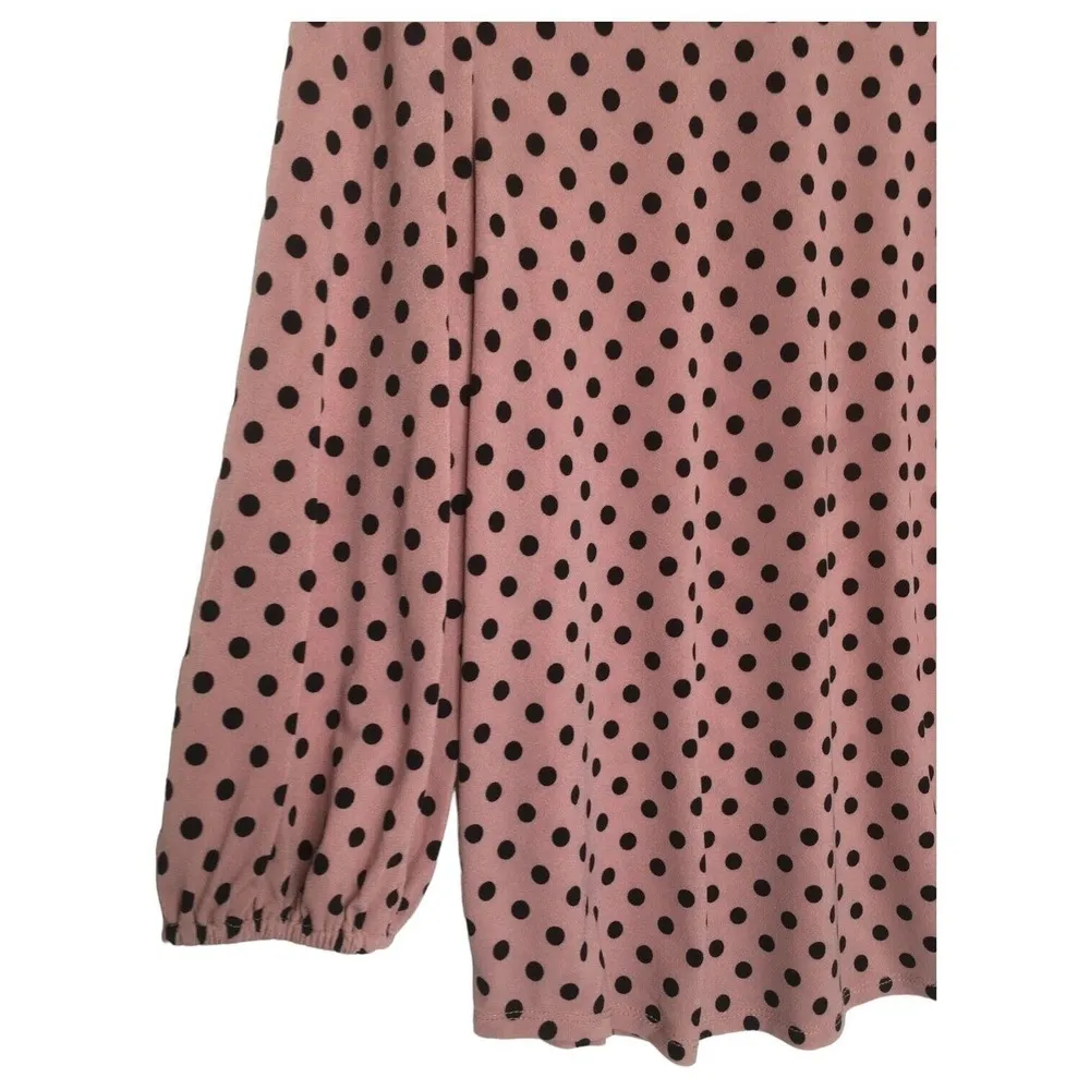 Adrianna Papell Top Womens M Polka Dot Scoop Neck Puff Sleeve Mauve Pink - Image 5