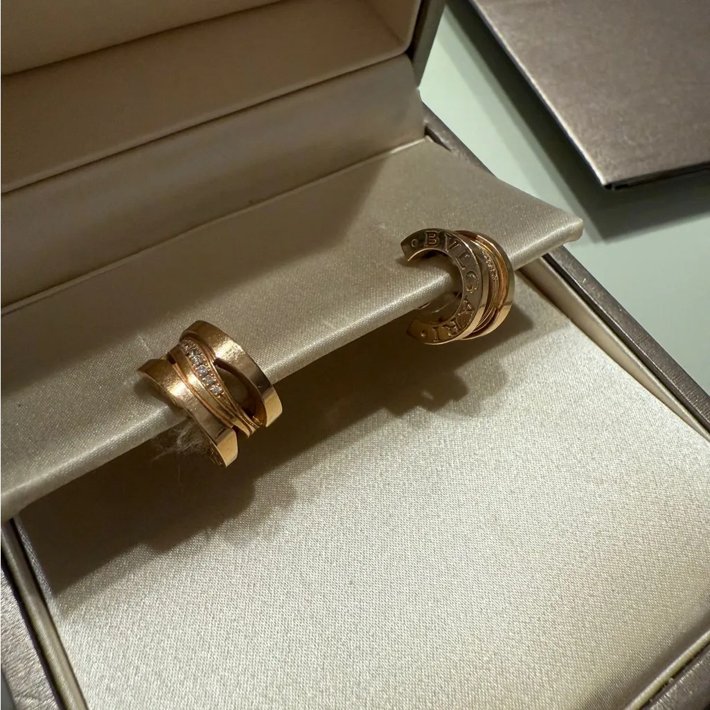 Bulgari Rose Gold diamond Double Hoop Earrings - Image 11