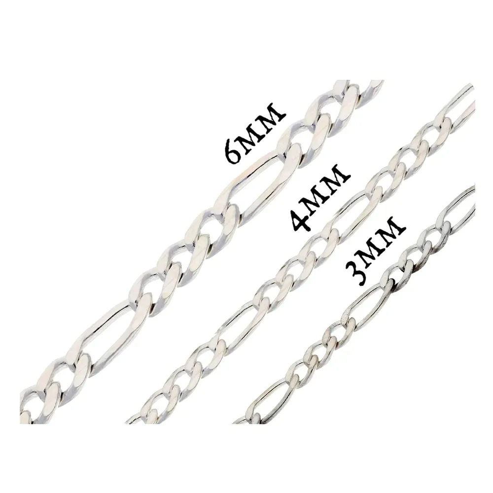 NEW Unisex Rhodium Plated 925‎ Sterling Silver Figaro Chain Bracelet, 8” - Image 10