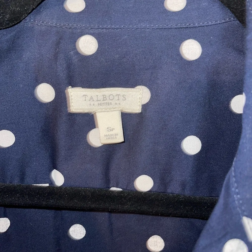 Talbots Navy Polka Dot Long Sleeve Button Down - Image 5