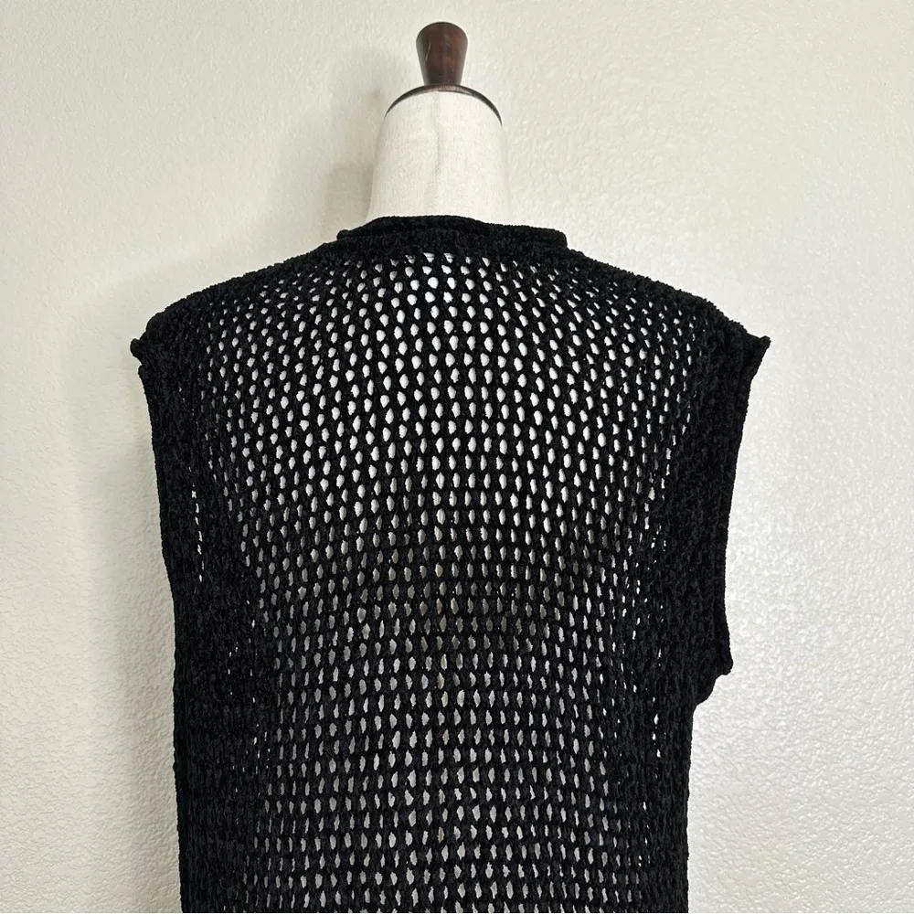 Street Wear Carole Little Black Open Knit Front Tie Vest, Sz Large - Image 7