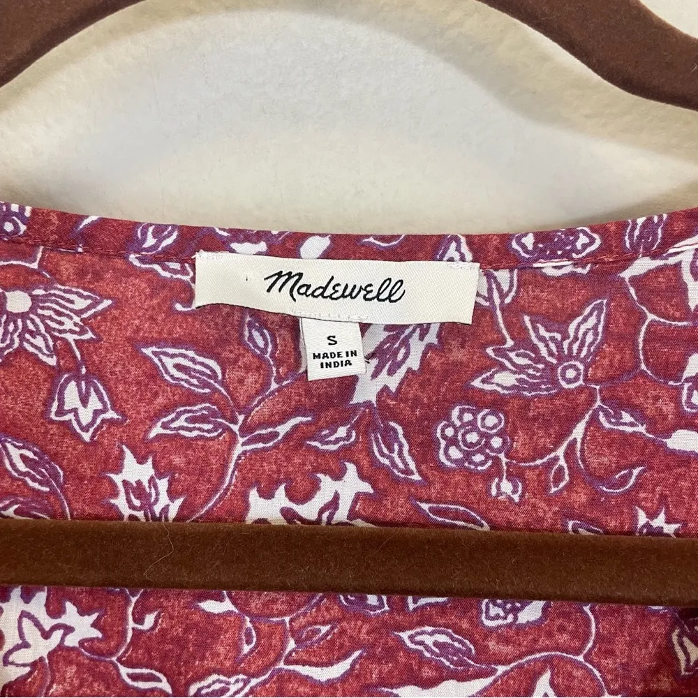 Madewell V neck Puff Sleeve Top In‎ Floral Batik Vine Weathered Brick Size S - Image 3