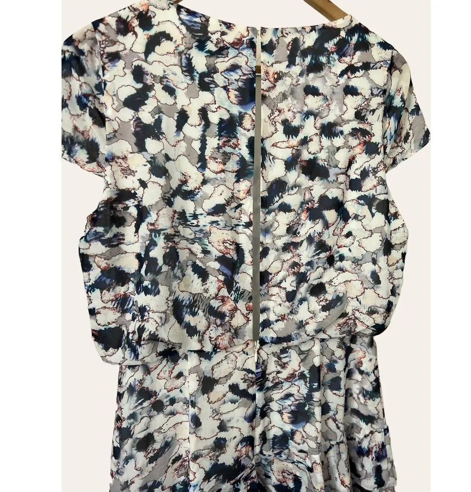 Reiss Annah Tiered Abstract Floral Watercolor Cap Sleeve A-Line Dress Size 6 - Image 8