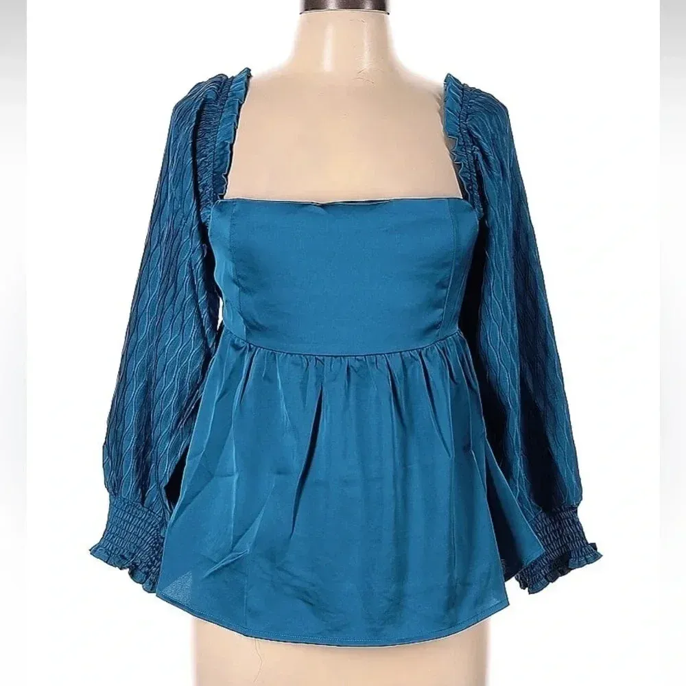 Petal & Pup Blue Montana Satin Babydoll Blouse Top Size Medium M NWT - Image 5