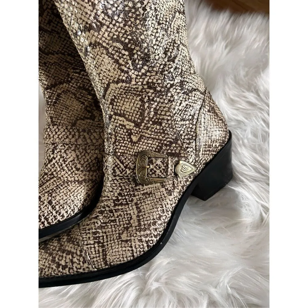 Vtg Jessica Bennett Womens Western Snake Leather Boots Sz 7.5 Mid Kalf Tan - Image 2