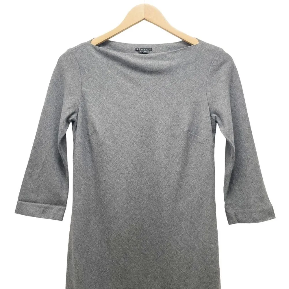 Theory Stretch Wool Boatneck Fitted Sheath Charcoal Gray 3/4 Sleeve Dress Size 2 - Image 6